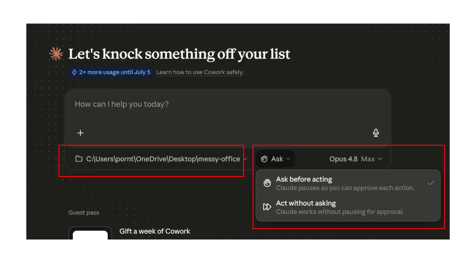 ask before acting mode